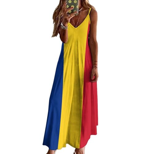 Robe imprimé rayures jaune style drapeau roumain pour un look maxi chic