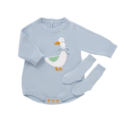 Image of DovFanny Cotton Baby Knitted Romper Girl Boy Cozy Clothes & Socks Set Blue