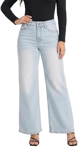 ONESO High Waisted Wide Leg Jeans for Women Stretchy Tummy Control Baggy Jeans Trendy Boyfriend Plus Size Denim Pants