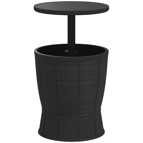 Outsunny Table à glacière 3 en 1, Table de Cocktail avec Seau à Glace, Plateau télescopique, pour bière, vin, Cocktails, Jardin, Ø 49 x 58-84 cm, Noir