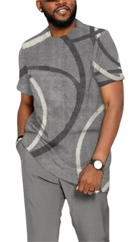 TIFIYA Men's African 2 Piece Shirts Suits,Short Sleeve Pants Set,Fashion Dashiki Attire Clothing Sets S-5XL