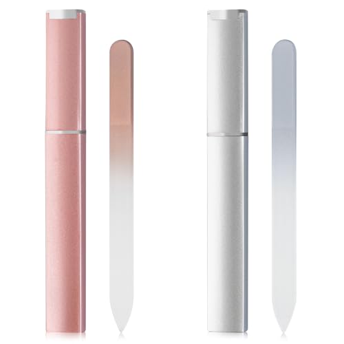 2PCS Glass Nail File with Cases Crystal Nail File Double Sided Tempered Glass File Professional Salon Manicure/Pedicure Filing Tool for Shaping and Styling Natural and Artificial Nails