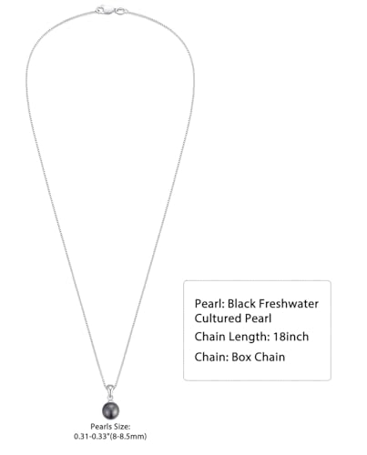 8-8.5mm Black Freshwater Cultured Pearl Necklace with 925 Sterling Silver Box Chain for Women2