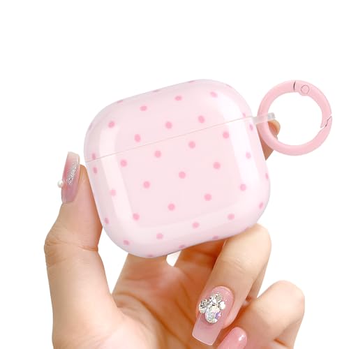Newseego for AirPods 4th Generation Case Cute Polka Dot Pattern Design Case with Keychain for Women Girls Men Soft TPU Anti-Scratch Anti-Drop Shockproof Full Protective Cover for AirPods 4-Pink