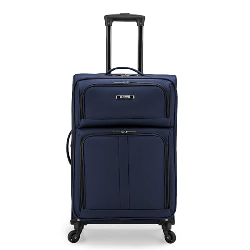 U.S. Traveler Anzio Softside Expandable Spinner Luggage, Navy, Checked-Medium 26-Inch