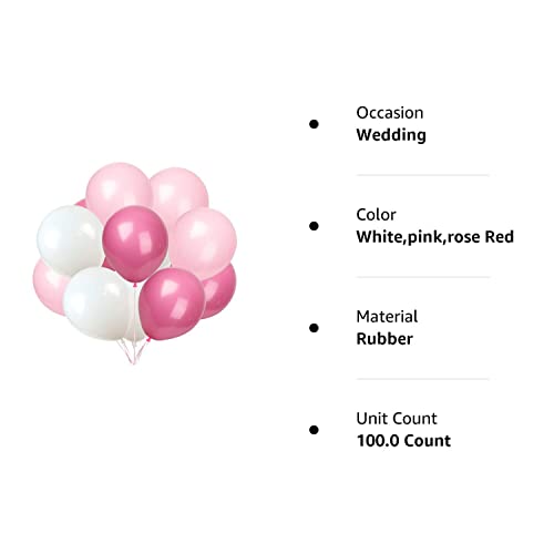 Kadbaner White Light Pink Rose Red Balloons,100-Pack,12-Inch Latex Balloons, Wedding, Birthday Party, Baby Shower, Christmas Party Decorations #TOP5
