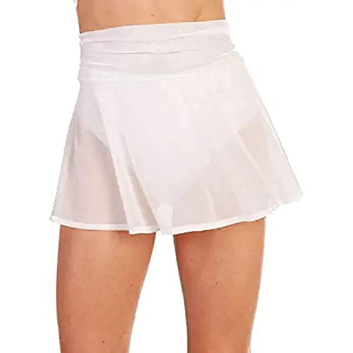 KnniMorning TEES Women s Sheer Mesh Mini Skirts See-Through High Waist Solid Skater Skirt Beach Cover-ups (White,L)