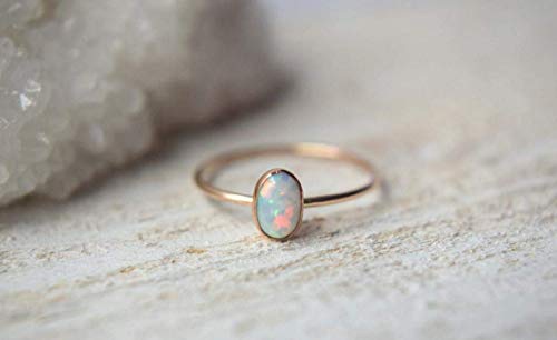 Natural Oval Opal Gemstone Sterling Silver Minimal Design Stackable Ring for Women, Bezel Set Ring, White Bridesmaid Rings