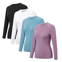 HYCOPROT 4er Pack Langarmshirt T-Shirts Damen Kompressionsshirt Fitness Oberteile Basislayer Funktionsshirt Laufshirts Sport Long Sleeve Shirt Casual Modische Grundschichten Gym Yoga Laufen Wandern