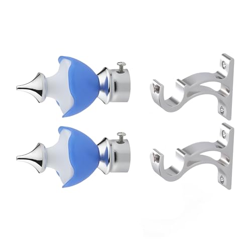 Image of Stainless Steel & ABS Curtain Bracket Parda Holder with Aluminium Support 1 Inch Rod Pocket Finials Designer Door and Window Rod Support Fittings, Curtain Rod Holder (Pack of 1 Pair, Blue)