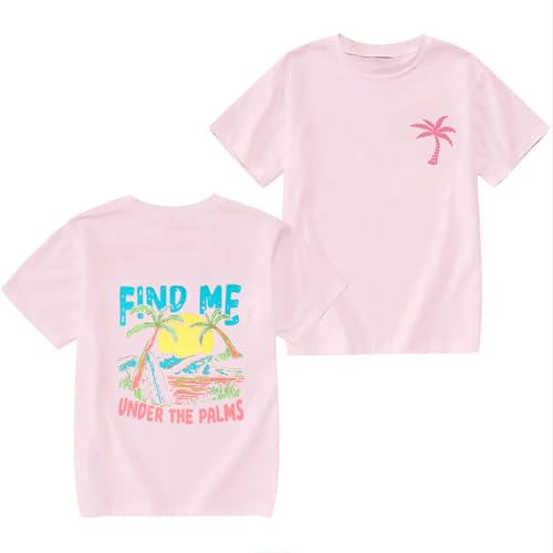 Hawaiian Shirts for Girls Cute Palm Tree Graphic Tees Kids Salty Beach Tops Trendy Preppy Summer Vacation Outfits Pink A 10-11Y