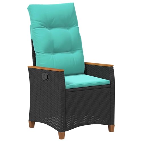 vidaXL Chaise de Jardin inclinable Noir et Turquoise polyrotin, Jardin et terrasse, Chaise en rotin Moderne, Chaise inclinable Confortable, Détente sur Le...