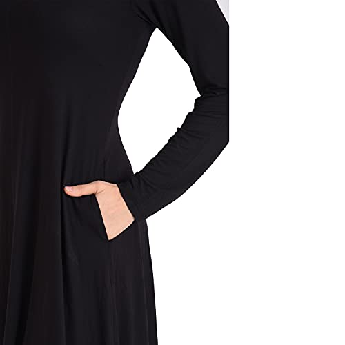 Image of Miss Lavish London Women's Long Sleeve Swing Dress with Pockets Relaxed Fit Soft Casual Dress