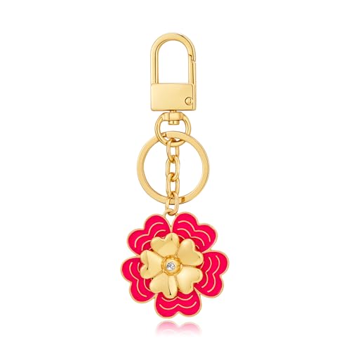 Porte-clés fleur rose et bijou de sac à main pour femme avec attache mousqueton
