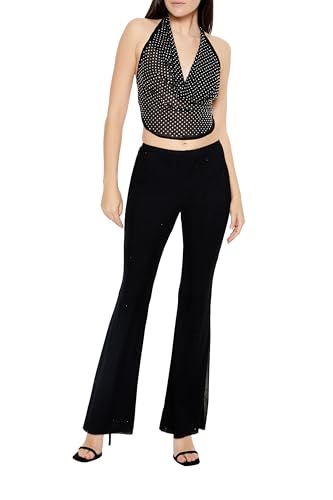 Pantalon évasé en maille extensible à strass pour affiner et sublimer la silhouette