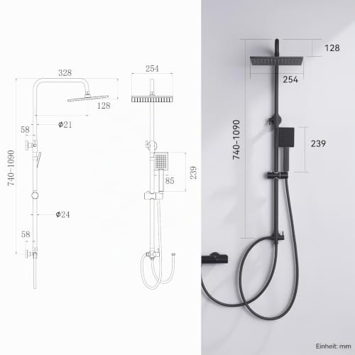 Auralum Regendusche Komplettset ohne Armatur, Edelstahl Regendusche mit Messing-Wasserteiler, duschkopf, 250mmx250mm Überkopfbrause… – Ansicht 6