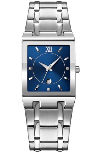 Reginald Fashion Square Watches for Men Date Waterproof Analog Quartz Watch Stainless Steel Fashion Business Casual Wristwatch