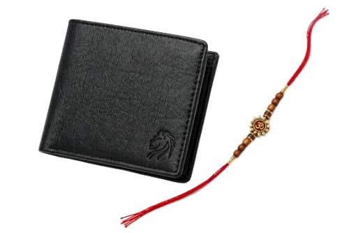 Image of VEMILIO Men's Vegan Leather Wallet with Coin Pocket | Slim Bifold Wallet for Men | 2 Cash Compartments | 3 Card Slots & 2 Hidden Pockets | Stylish Wallet for Daily Use & Gifting (Rakhi Black Wallet)