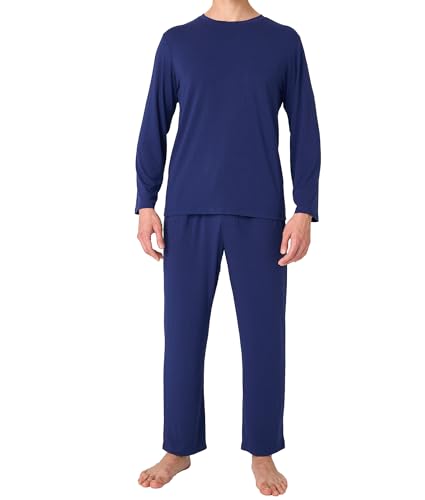 Image of BAMBOO COOL Mens Pajama Set Bamboo Viscose Soft Pijamas Sets for Men Long Sleeve Full Length Pants Pjs Sleepwear with Pockets