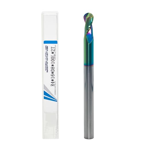 Image of 8mm R4 Extra Long DLC Coated 2-Flute Carbide Ball Nose End Mill, 100mm OAL, Ideal for Aluminum, Copper Alloys & Plastic Machining-High Precision & Wear-Resistant Cutting Tool (1 Pack)