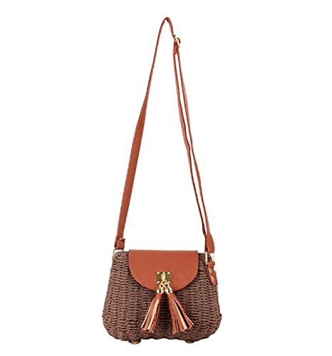 TONWHAR® Lady's Vintage Straw Summer Purse Leisure Beach Bag (Dark Coffee)
