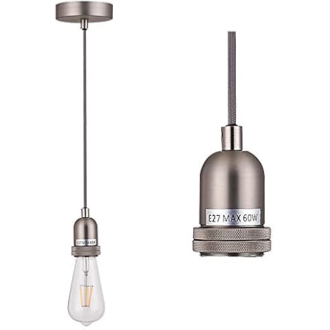 Satin Nickel Ceiling Pendant Light Fitting, Twisted Braided Flex,E27 Lamp Holder Suspended Pendant Light Fitting.CMF01SN Cover