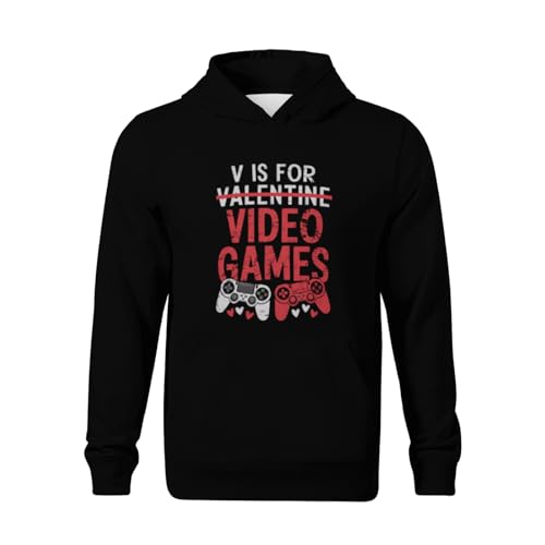 Kids Retro V Is For Video Games Funny Valentines Day Gamer Boys Girls Lightweight Kangaroo Pocket Fleece Hoodies2