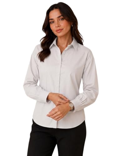 Image of OOMPH! Women's Cotton Solid Relaxed Fit Formal Shirt | Full Sleeve Drop Shoulder Button-Down Office Shirt | Spread Collar Workwear & Smart Casual Top