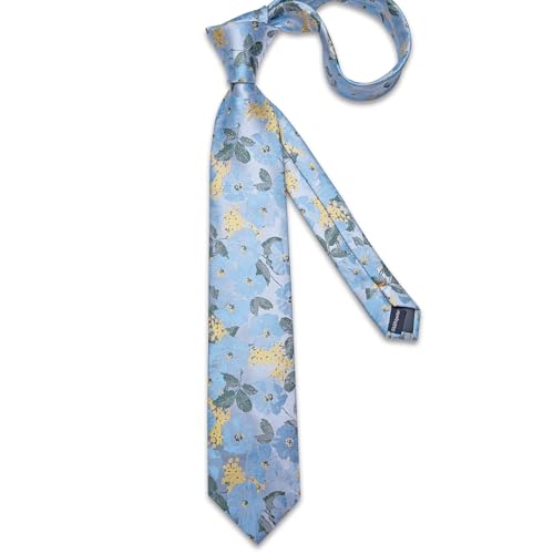 Image of DiBanGu Silk Floral Ties for Men Woven Paisley Necktie and Tie Clip Handkerchief Cufflinks Set for Party Wedding