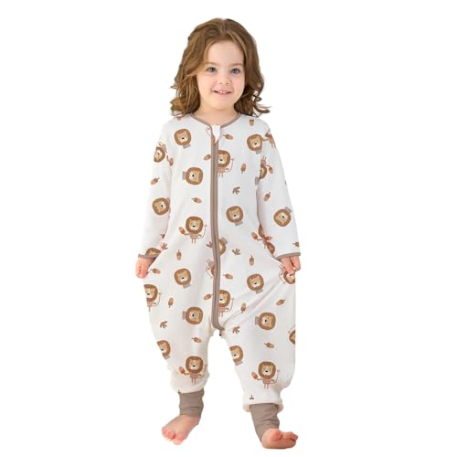 Baby Sleeping Bag with Feet, Summer Toddler Sleeping Sack with Legs Long Sleeves,Baby Wearable Blanket Sleep Sack 0.5 TOG (White Lion, 6-18 Months)