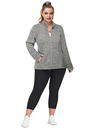 Hanna Nikole Women Full Zip Lightweight Casual Athletic Jacket Plus Size With Zip Pockets Grey 1X #TOP1