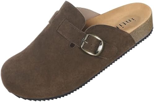 Intini Clogs Hausschuhe Herren Damen Pantoletten Leder | Schlappen Geschlossene, Weiches Kork-fußbett, Arch Support, Bequeme Schuhe
