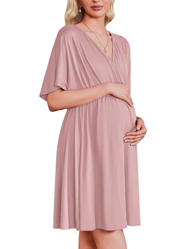 Image of Ekouaer 3 in 1 Labor and Delivery Gown for Hospital Short Sleeve Maternity Nursing Dress Nightgown Postpartum Sleepwear