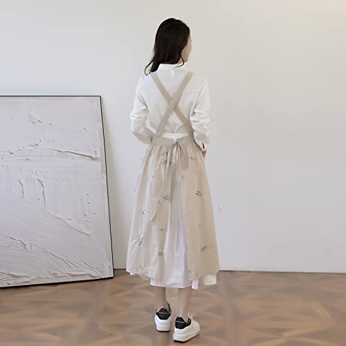 Talibsa Pinafore Apron Dress，Japanese Cotton Linen Cross Back Apron For Women With Pockets，Cooking Apron,Gardening Apron #TOP2
