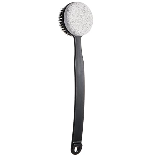 Beomeen Pierre ponce pour pieds et brosse de douche avec long manche de 34,8 cm, pour enlever les callosités de la peau dure, brosse à récurer 2 en 1,...