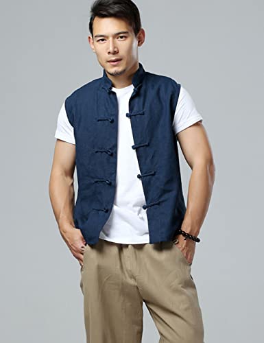 CORETIC Mens Linen Cotton Waistcoat Casual Vintage Kung Fu Shirt Sleeveless Vest Jacket2