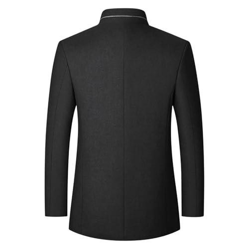Mens Wool Blend Blazer Jacket Single Breasted Business Blazer Jacket Stand Collar Casual Wool Blend Coat with Pockets2