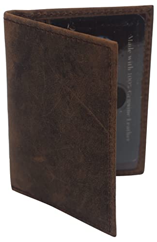 MARSHAL Slim Thin Genuine Leather 2 ID Window Mini Wallet Holder Bifold Driver's License Safe (Cazoro Brown)3