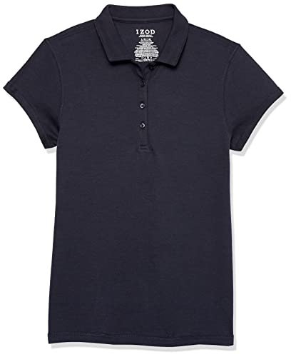 IZOD Girls' School Uniform Sensory-Friendly Short Sleeve Polo Shirt, Button Closure & Tagless Inner Neckline