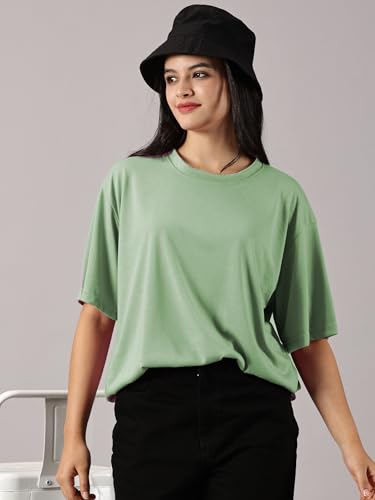 Image of RodZen Oversized Fit Half Sleeves Round Neck Textured Polycotton T-Shirt for Women /Girls (Pack of 2)