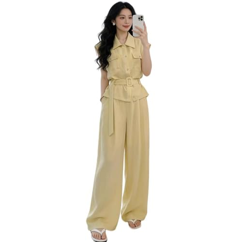 Camiseta de manga corta para mujer con pantalones palazzo de pierna ancha estilo informal