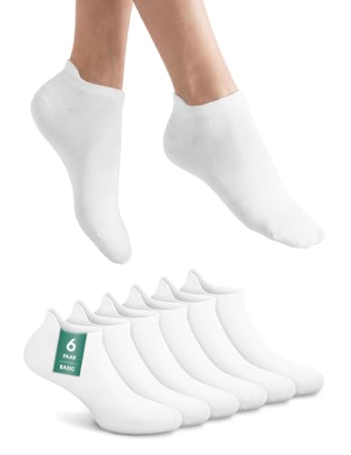 NYME Sneakers Socken Damen 39-42 Weiss - Baumwollsocken Laufsocken Kurz & Atmungsaktiv Socken Herren 6 Paar