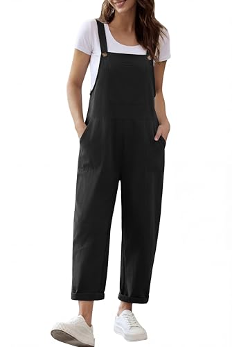 Ekouaer Overalls for Women Baggy Bib Jumpers Casual Sleeveless Jumpsuits One Piece Long Pant Rompers with Pockets 2026 Black XL