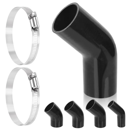 Swpeet 3Pcs 2.5 Inch - 63mm 45 Degree Elbow 4-Ply Reinforced Silicone Hose with 59-82mm 304 Stainless Steel T Bolt Hose Clamp Kit, Automotive Pure Silicone for Turbo Intake Intercooler