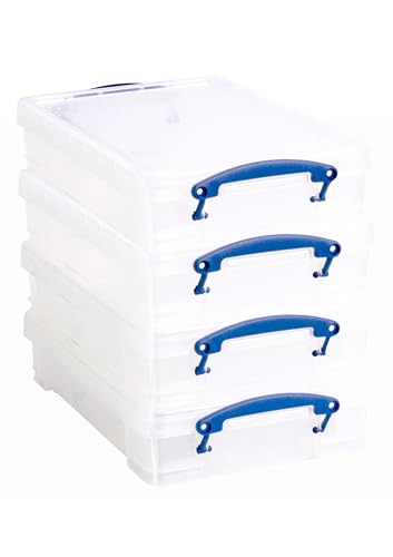Really Useful Box Plastic Storage 4L Clear Pack of 4 with 2 Hobby Trays