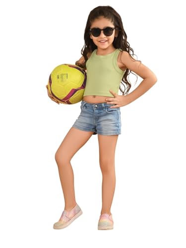 Image of LILPICKS Solid Sleeveless Crop Tank Top for Girls (Light Green)