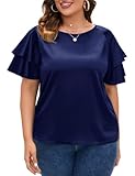 Silky Satin Fabric: This dressy blouse is made of lightweight satin fabric with good drape, featuring glossy, soft, comfortable and great stretch. Features: Round Neckline, Short Sleeves, Double Layer Butterfly Sleeves/Ruffle Sleeves/Flutter Sleeves,...
