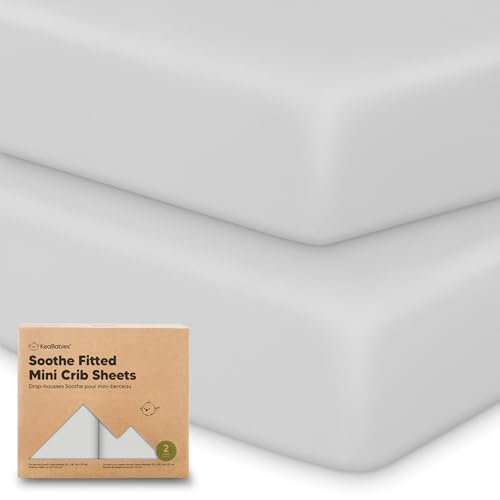 Image of 2-Pack Mini Crib Sheets Fitted - 38x26 Pack N Play Sheets for Pack and Play Mattress, Organic Cotton, Soft & Breathable Playard Bedding, Neutral Mini Toddler Bed Cover for Boys, Girls (French Gray)