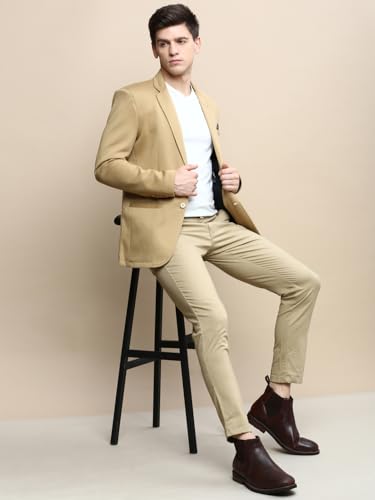 Image of SHOWOFFFF Men Solid Single Breasted Party Blazer | Notched Lapel Full Sleeves Cotton Blazer's for Mens | Slim Fit Regular Length Blazers for Men's