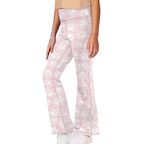 Pink Dog Paw Flare Leggings for Girls Casual Soft High Waist Gym Athletic Workout Long Bootcut Yoga Pants